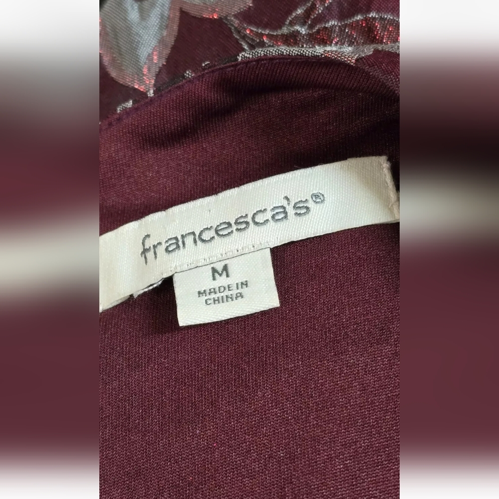 Francesca’s Floral Jacquard Fit & Flare Cocktail Dress Burgundy Day to Night M - Picture 13 of 15